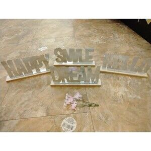 Greenbrier international Galvanized Metal Hello Happy Smile Dream Lot of 4